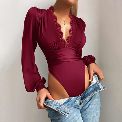 Vestido de Baño Enterizo con Escote V y Detalles de Encaje Europeo - Image 5