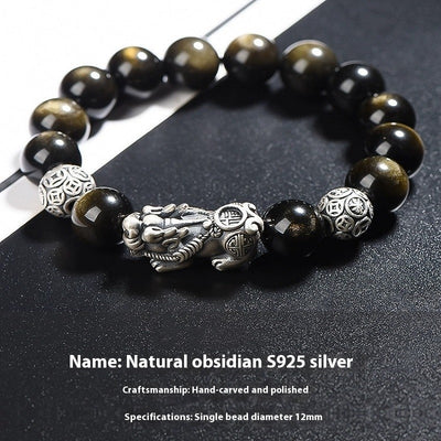 Pulsera de Obsidiana Natural Tropas Valientes Plata S999 para Hombre - Image 11