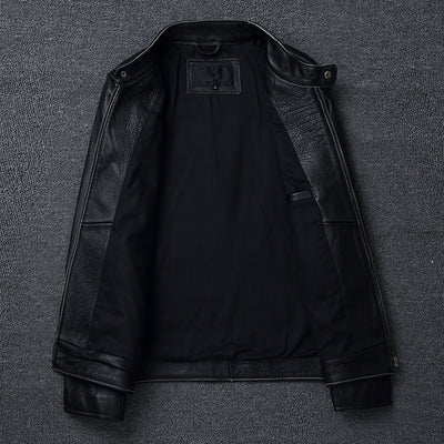 Chaqueta de Cuero Genuino Estilo Retro con Cuello Mao para Hombre - Image 18