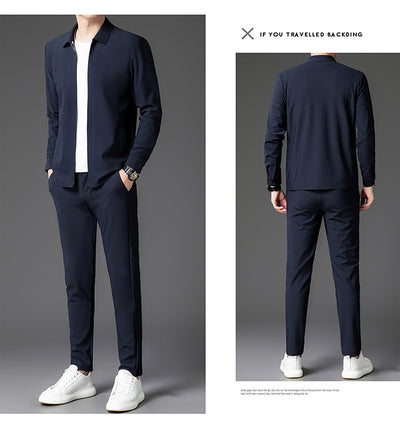 Conjunto de Dos Piezas para Hombre: Cardigan con Cierre y Pantalones Trendy Otoño - Image 9