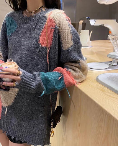Suéter Tejido Casual Retro con Bordes sin Rematar para Mujer - Image 5