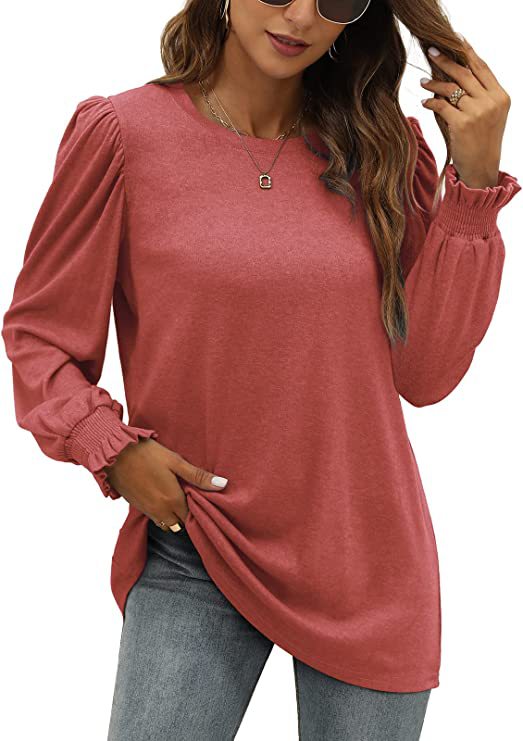 Blusa Elegante con Cuello Redondo y Mangas Abullonadas para Mujer - Image 6