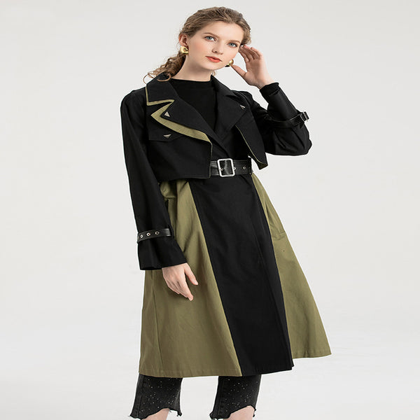 Gabardina Retro con Combinación de Colores Estilo Británico para Mujer