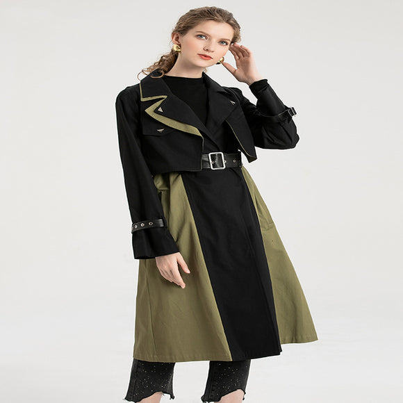 Gabardina Retro con Combinación de Colores Estilo Británico para Mujer