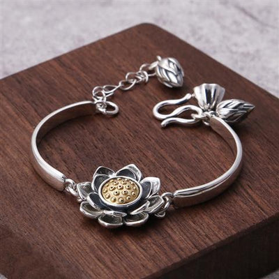 Pulsera de Plata 925 Loto Giratoria para Mujer