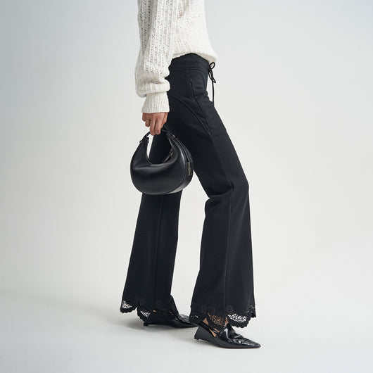 Pantalón Negro Cintura Alta con Cordón de Encaje para Mujer - Image 2