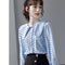 Blusa Cuello Bebé Azul Manga Larga Diseño Sofisticado para Mujer