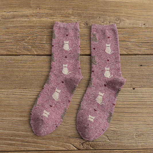 Calcetines Retro de Lana con Diseño de Gatitos Adorables - Image 2