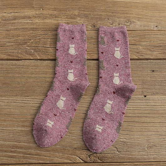 Calcetines Retro de Lana con Diseño de Gatitos Adorables - Image 2