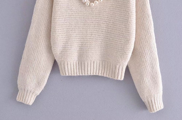 Suéter Pullover Casual Chic con Perlas Decorativas