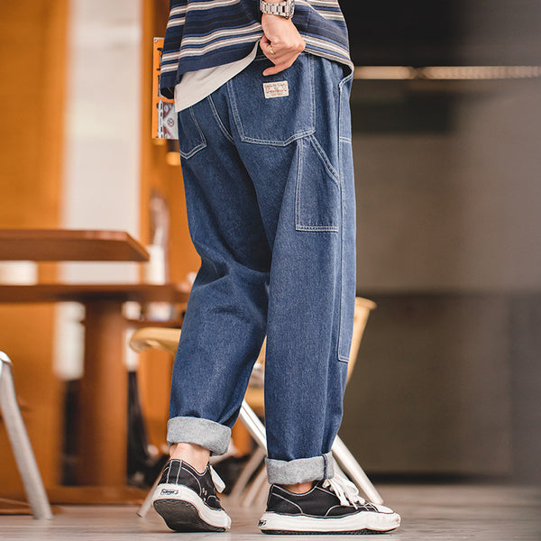 Jeans Rectos Sueltos Estilo Retro Americano con Cintura Ajustada