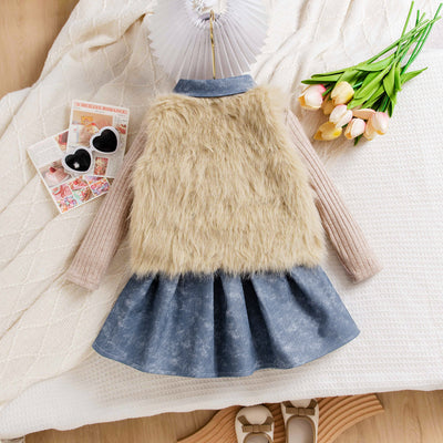 Conjunto de Tres Piezas Estilo Princesa: Suéter Tejido, Falda Denim y Accesorios - Image 2