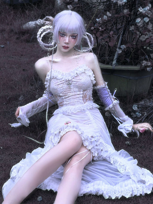 Vestido Gótico Blanco Estilo Chino con Malla y Cordón - Diseño Dark Verano - Image 4