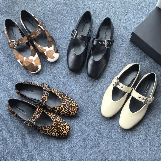 Zapatos Casuales de Cuero para Mujer con Hebilla Decorativa