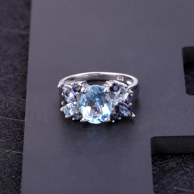 Anillo de Plata 925 con Topacio Natural Incrustado