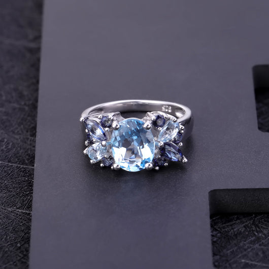 Anillo de Plata 925 con Topacio Natural Incrustado