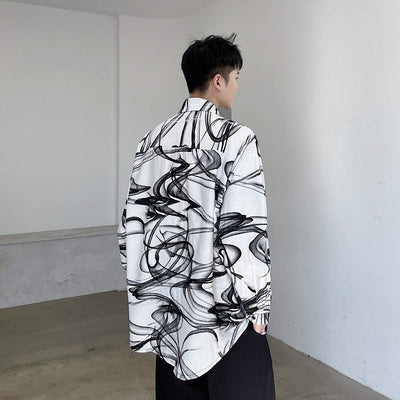 Camisa Hombre Estilo Tendencia con Estampado de Tinta en Algodón y Lino - Image 6