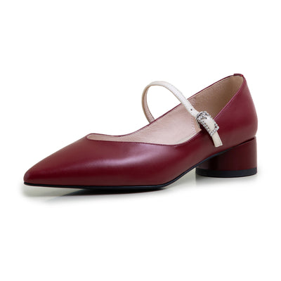 Mary Jane Roja con Hebilla y Tacón Grueso Bajo - Image 7