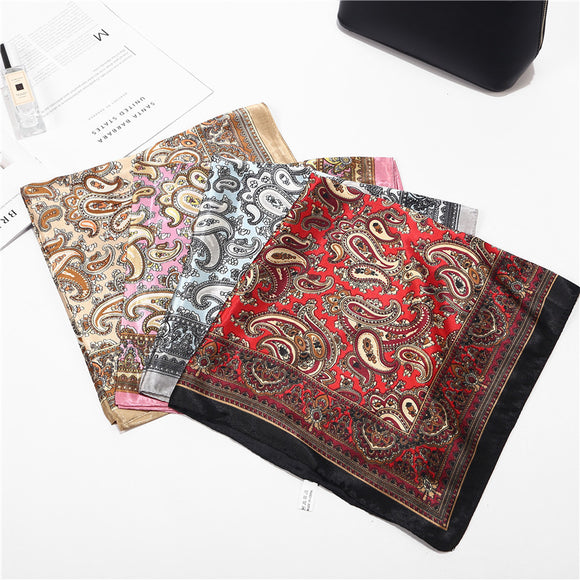 Women's Bohemian Square Satin Silk Scarf Turban