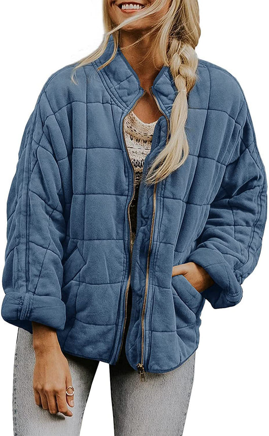 Abrigo de Invierno con Cierre de Cremallera y Cuello Alto - Chaqueta Larga Estampado Cuadros para Mujer - Image 10