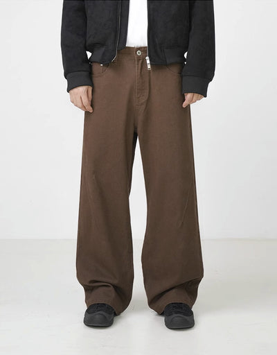 Pantalones Rectos de Algodón Lavado Estilo Retro en Marrón - Image 16