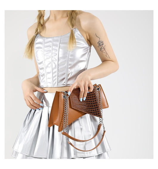 Cartera Cuadrada de Cuero Brillante con Patrón de Piedra para Mujer - Image 12