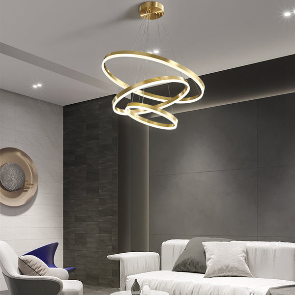 Lámpara Colgante Círculo Cobre Nórdico - Luz Atmosférica para Sala de Lujo