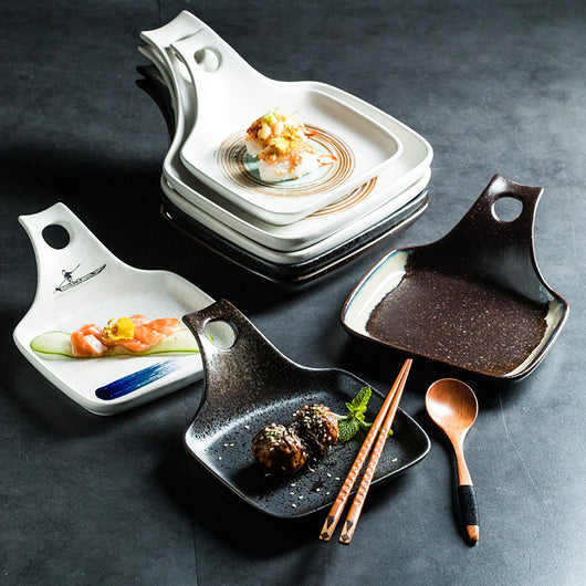 Plato Cerámica Estilo Japonés con Asa Simple para el Hogar