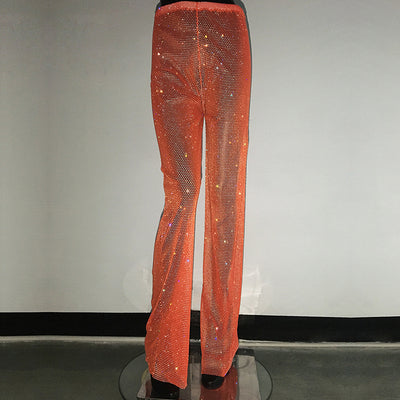 Pantalones Anchos de Tiro Alto con Detalles de Strass y Malla - Image 10