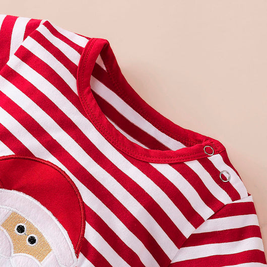 Mameluco Navideño Infantil con Rayas y Bordado de Papá Noel - Image 8