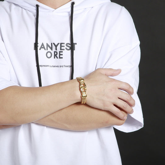 Pulsera Cadena Mesh Dorada Hip Hop Acero Inoxidable para Hombre