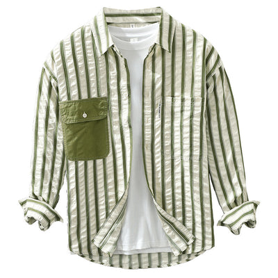 Camisa Manga Larga Estilo Japonés a Rayas para Hombre - Image 5