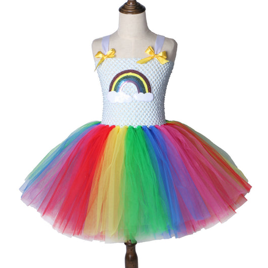Vestido Princesa Arcoíris de Tul Brillante para Niñas - Image 5