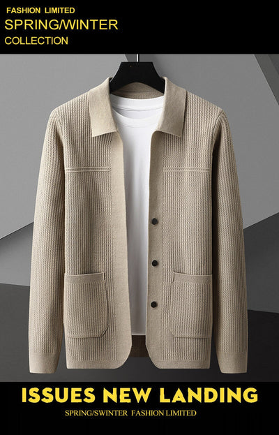 Suéter de Cuello Solapa Grueso para Hombre - Manga Larga Otoño Invierno con Bolsillos - Image 17