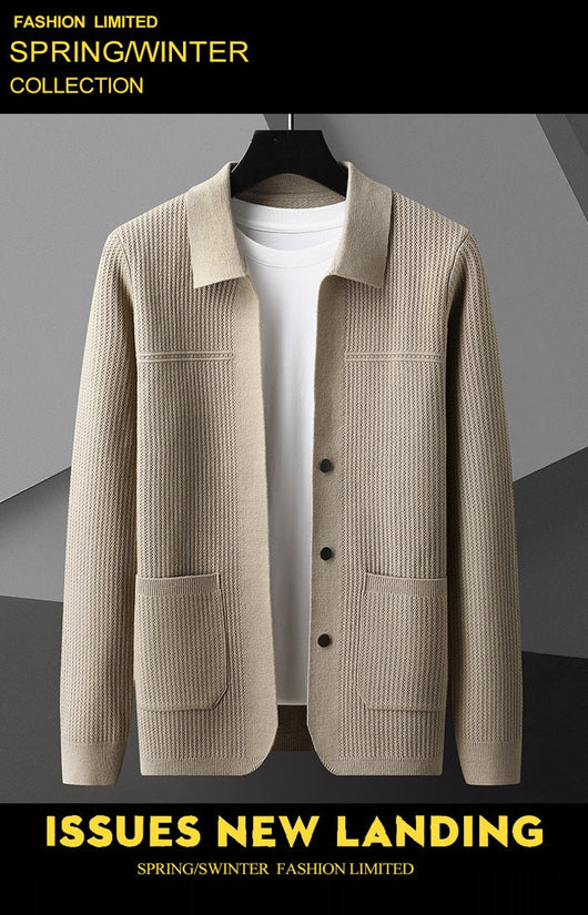 Suéter de Cuello Solapa Grueso para Hombre - Manga Larga Otoño Invierno con Bolsillos - Image 17