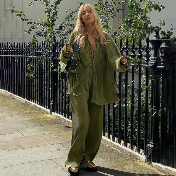 Pantalones Plisados Sueltos Estilo Retro Europeo Americano para Mujer