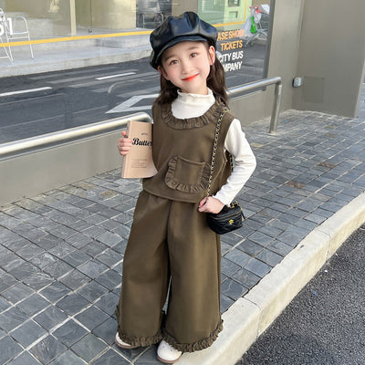 Conjunto de Tres Piezas: Chaleco Stringy Selvedge Fashionable para Niñas - Image 3