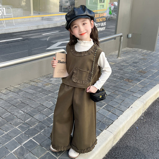 Conjunto de Tres Piezas: Chaleco Stringy Selvedge Fashionable para Niñas - Image 3
