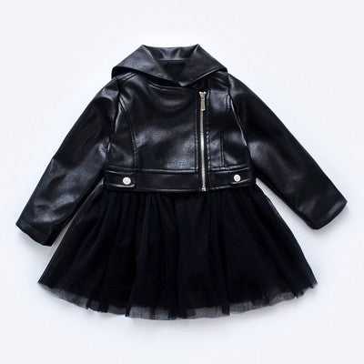 Chaqueta de Cuero Infantil con Panel de Moda