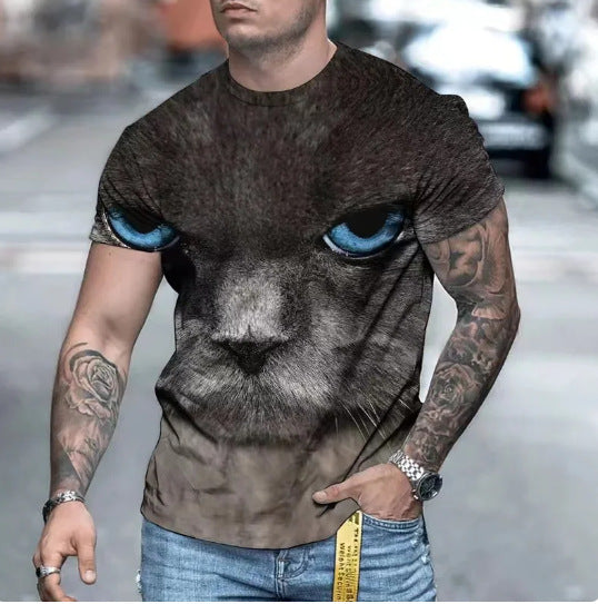 Playera Gato 3D Estampado Animal Print Manga Corta Hombre