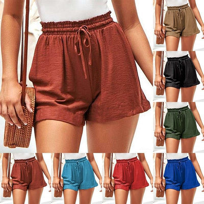 Pantalones Cortos de Lino Anchos con Cintura Elástica y Cordones