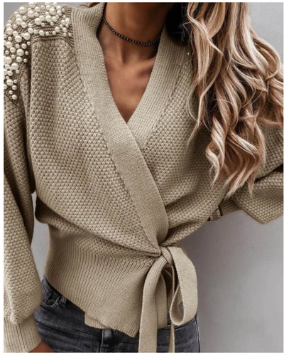 Cardigan Tejido para Mujer con Mangas Anchas y Cordones - Image 7