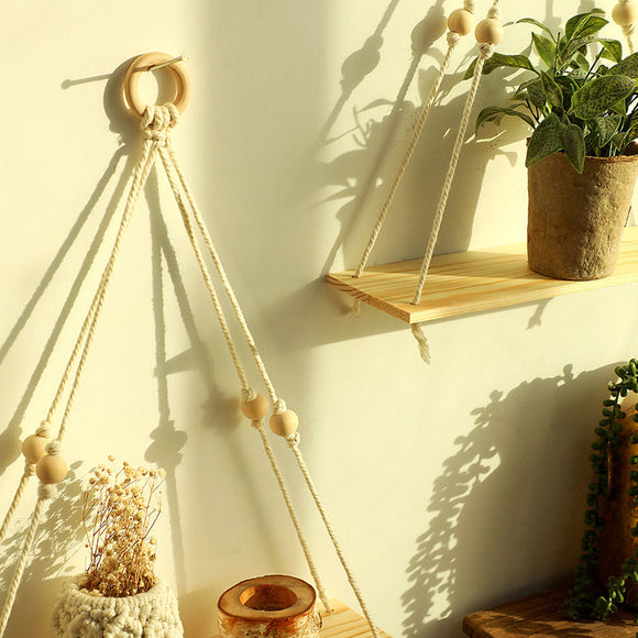 Repisa de Pared Tejida en Algodón con Base de Madera Natural