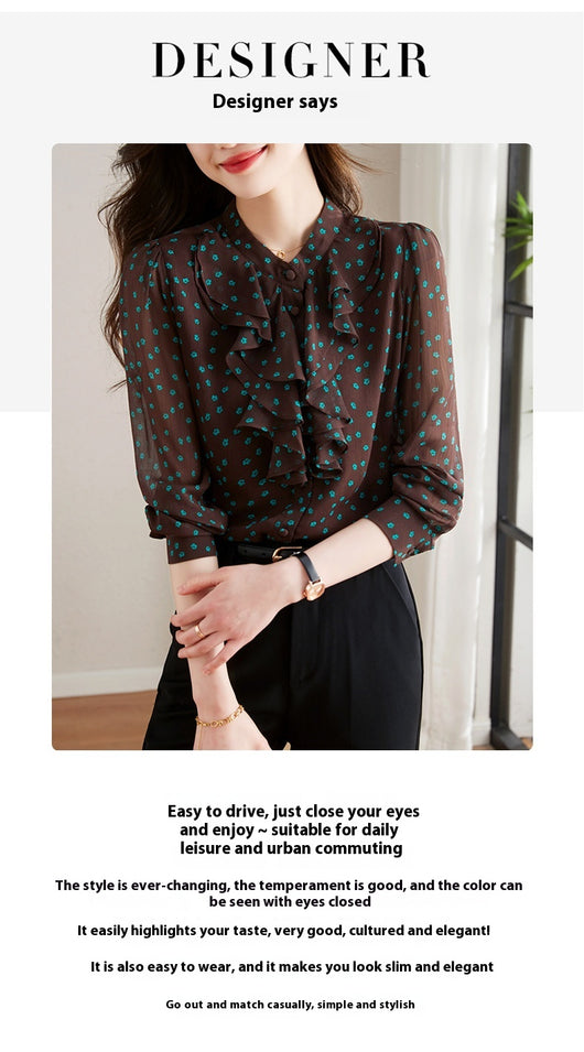Blusa de Gasa con Cuello de Encaje Floral y Mangas Largas - Image 9