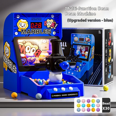 Red tabletop marble game machine with a joystick, buttons, and a lighted display, featuring colorful marbles. - Image 9