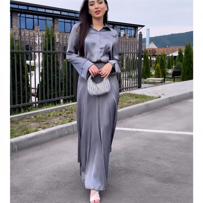 Conjunto de Falda y Blusa de Satén Elegante con Mangas Largas - Image 2