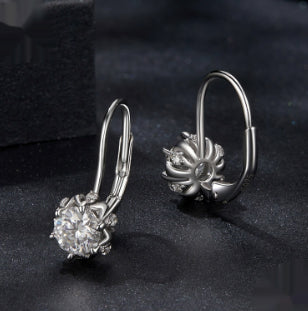Aretes Clip Botón Floral Elegantes Plata Esterlina Baño Oro Blanco - Image 9