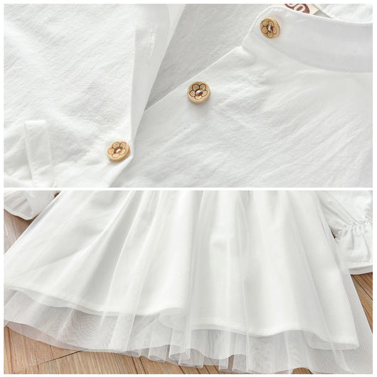 Vestido Princesa Coreano de Gasa Blanca con Mangas Largas para Bebé - Image 10