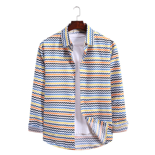 Camisa Estampada de Manga Larga con Patrón de Olas - Tallas Grandes - Image 14