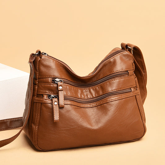 Bolso Bandolera de Cuero Genuino Lavado - Diseño Minimalista Versátil